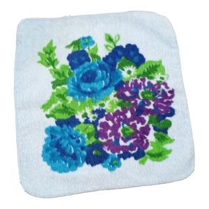 Cannon Vintage Wash Cloth Terry Blue Purple Green Floral Washcloth